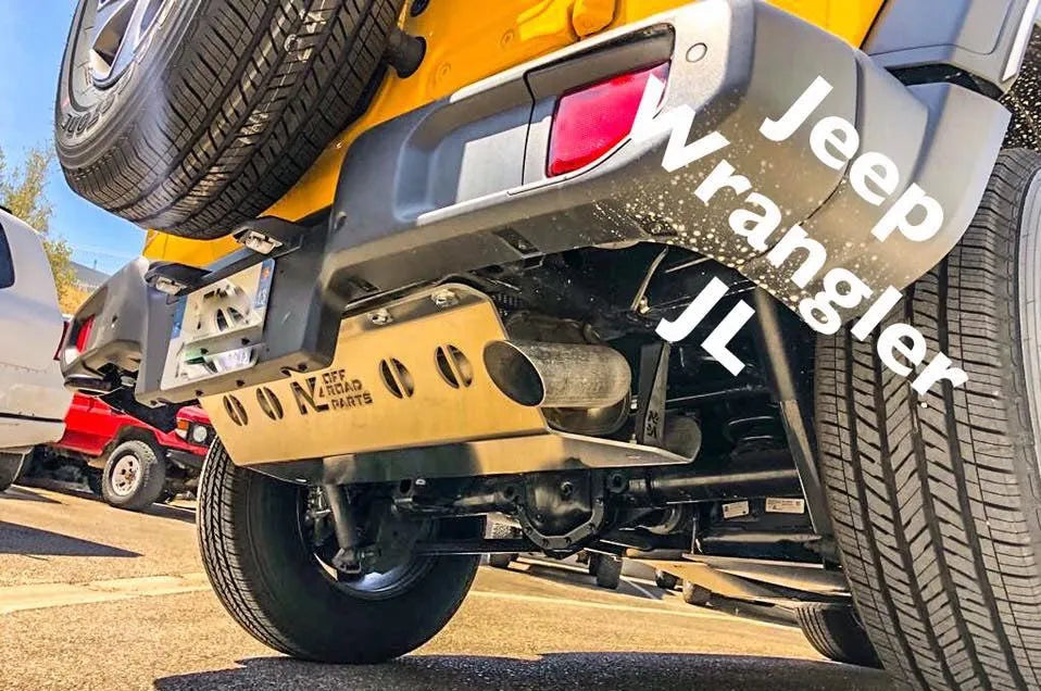 Protection inférieure arrière en aluminium de 6mm pour Jeep Wrangler JL, blindage silencieux par N4 Offroad, robuste et durable.