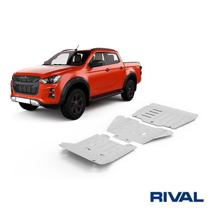 Kit de protections inférieures en alu 6mm Rival4x4 pour Isuzu D-Max 2020+ avec blindage robuste.