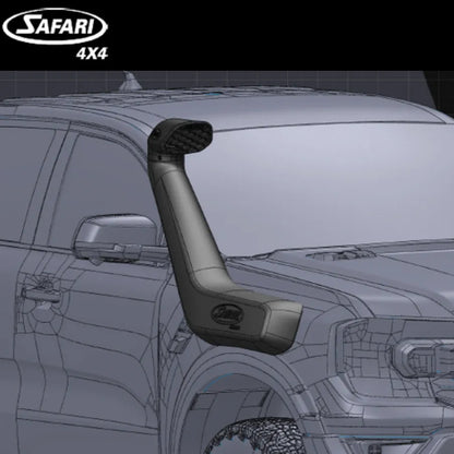 Snorkel Safari 4x4 pour Ford Raptor 2023+ avec moteur V6 3.0L Essence, installé sur un véhicule tout-terrain.