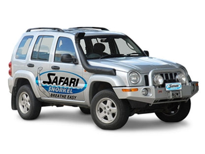 Snorkel Safari 4x4 pour Jeep Cherokee KJ 3.7 V6, fixation robuste, monté sur le capot du véhicule, en plastique noir durable.