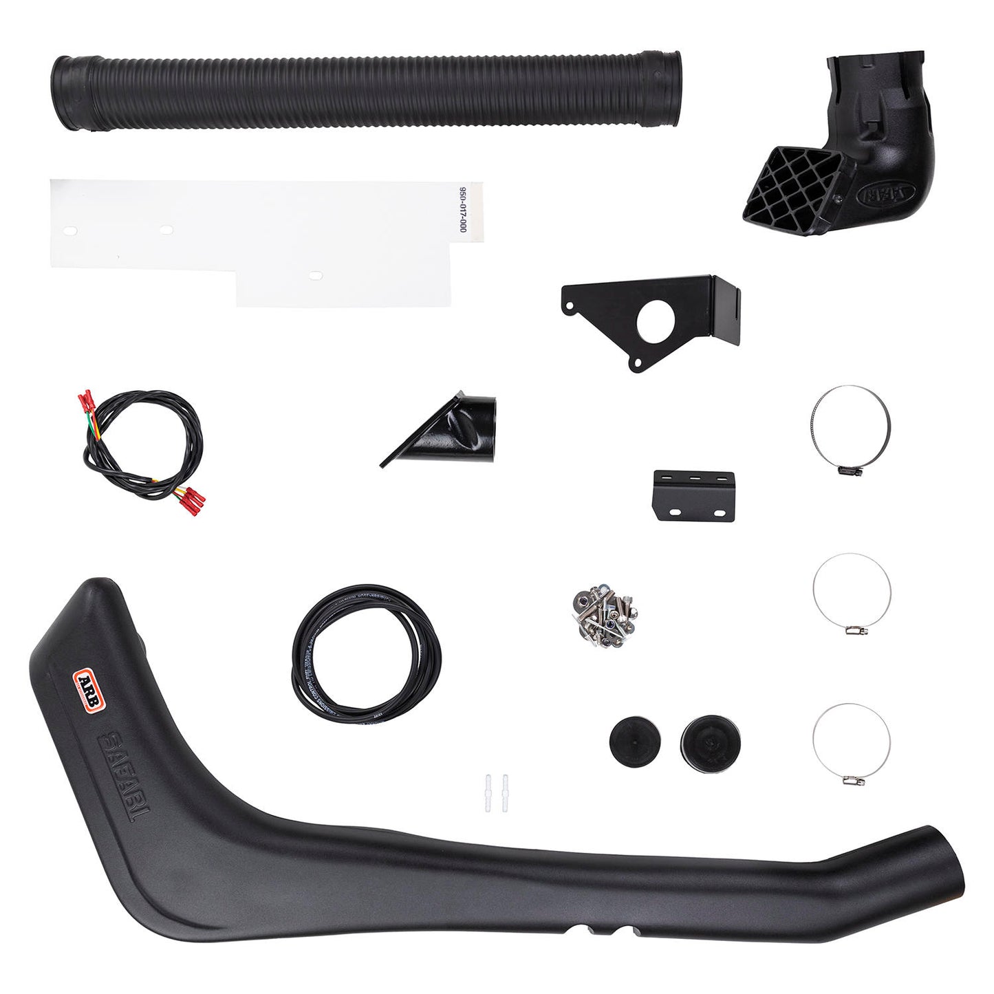 Snorkel Safari 4x4 pour Jeep Wrangler YJ 4L 87-96, guide d'installation, en plastique noir fixé sur le côté du véhicule.
