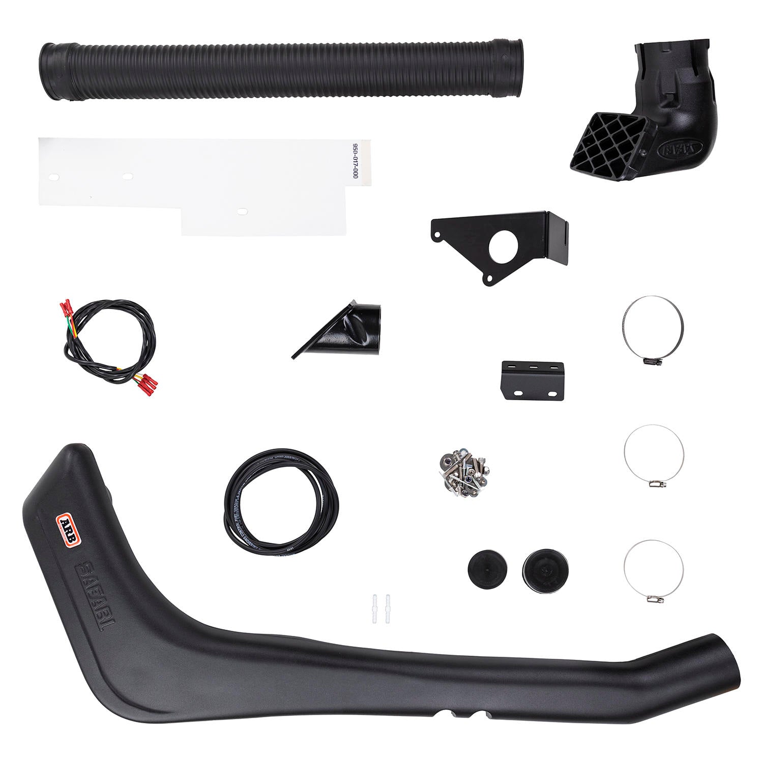 Snorkel Safari 4x4 pour Jeep Wrangler YJ 4L 87-96, guide d'installation, en plastique noir fixé sur le côté du véhicule.