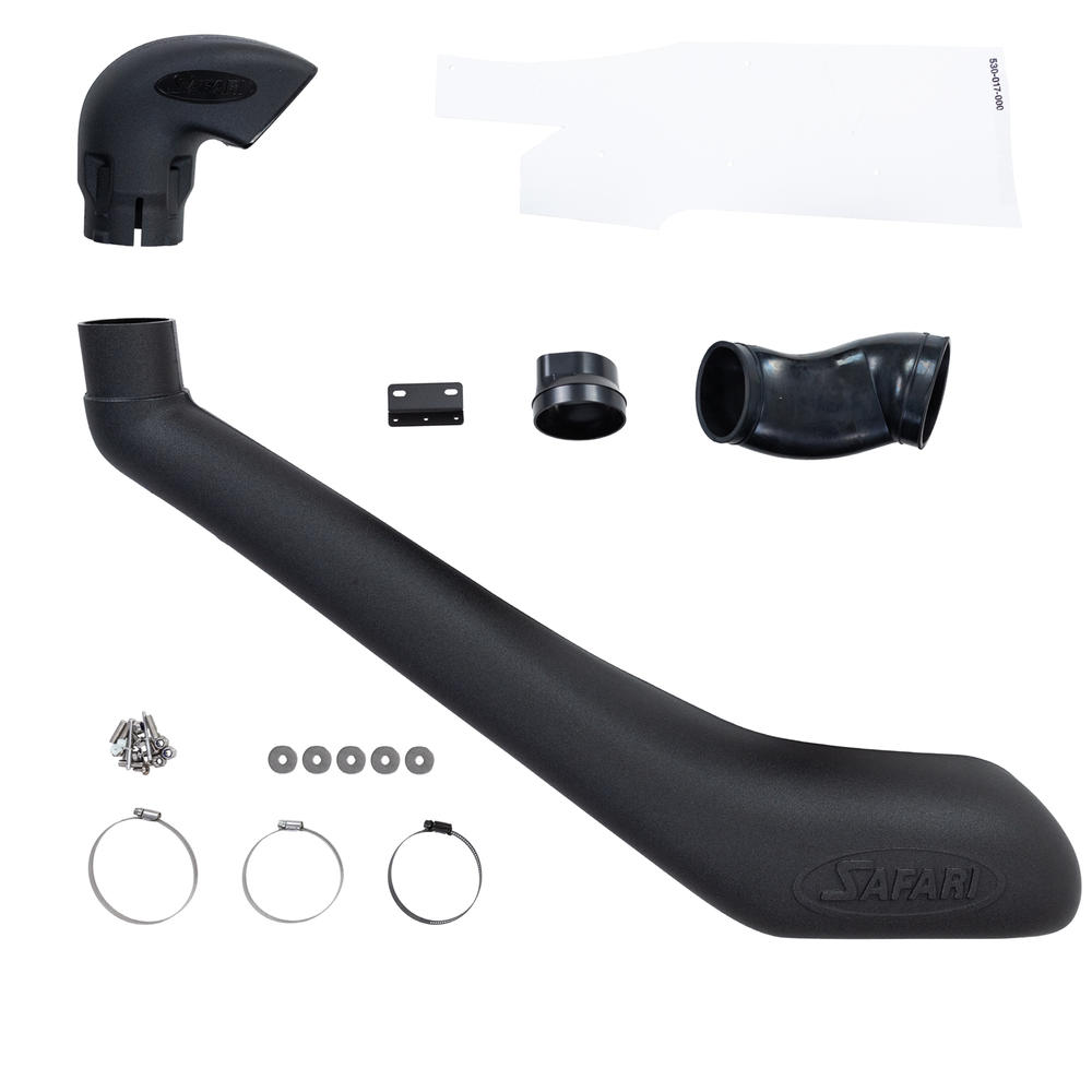 Snorkel Safari4x4 pour Mitsubishi L200 2015-2019, installation sur le côté du véhicule, en plastique noir robuste.