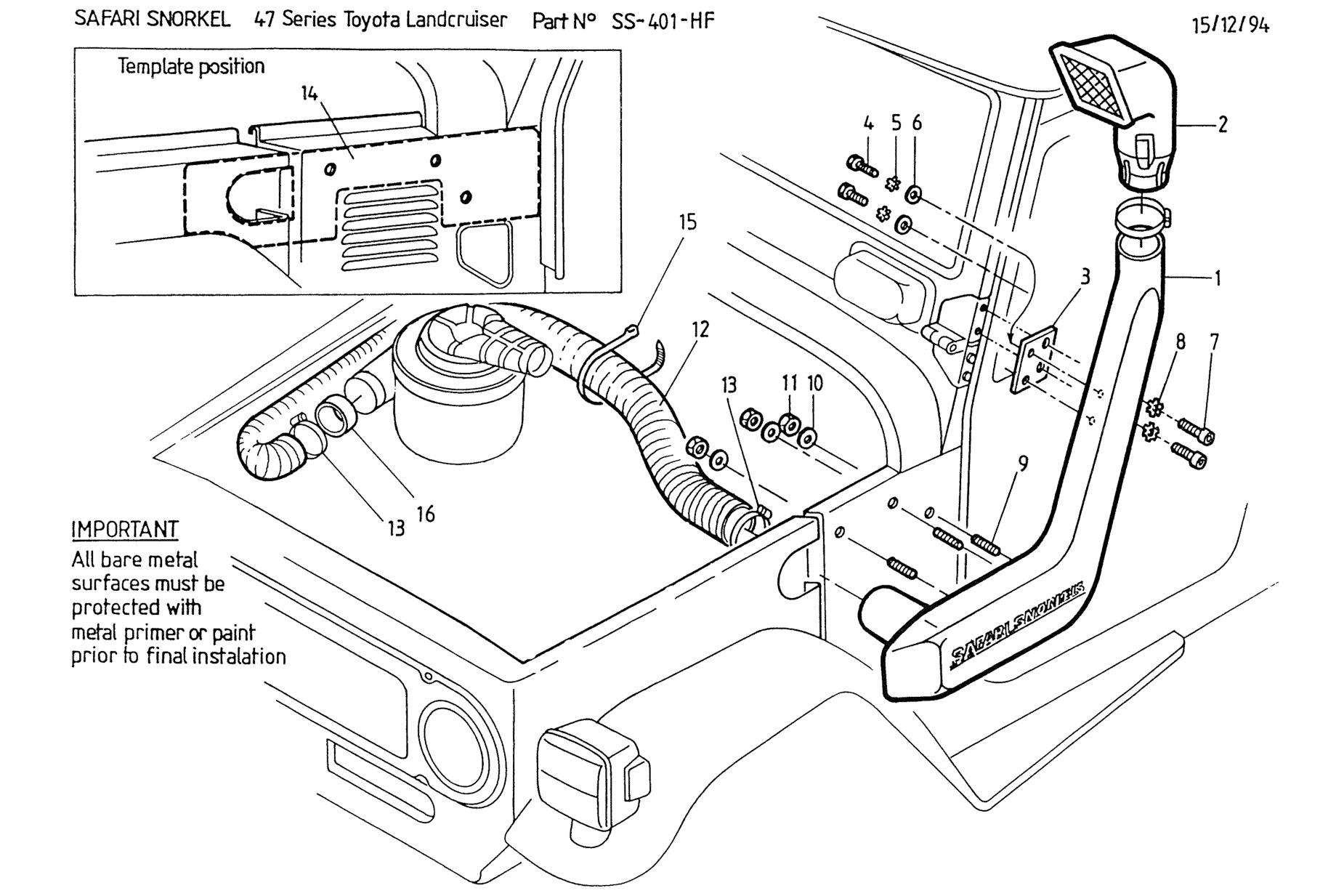 Snorkel Safari 4x4 pour Toyota Land Cruiser BJ42 et BJ46, installation visible sur le véhicule tout-terrain.