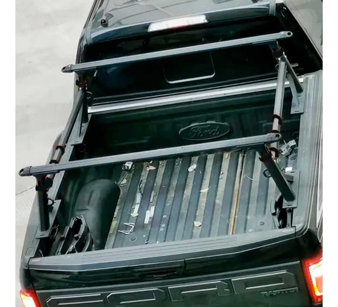 Support de benne universel BULLFACE en aluminium pour pickup, robuste et léger, adapté au montage sur différentes camionnettes.