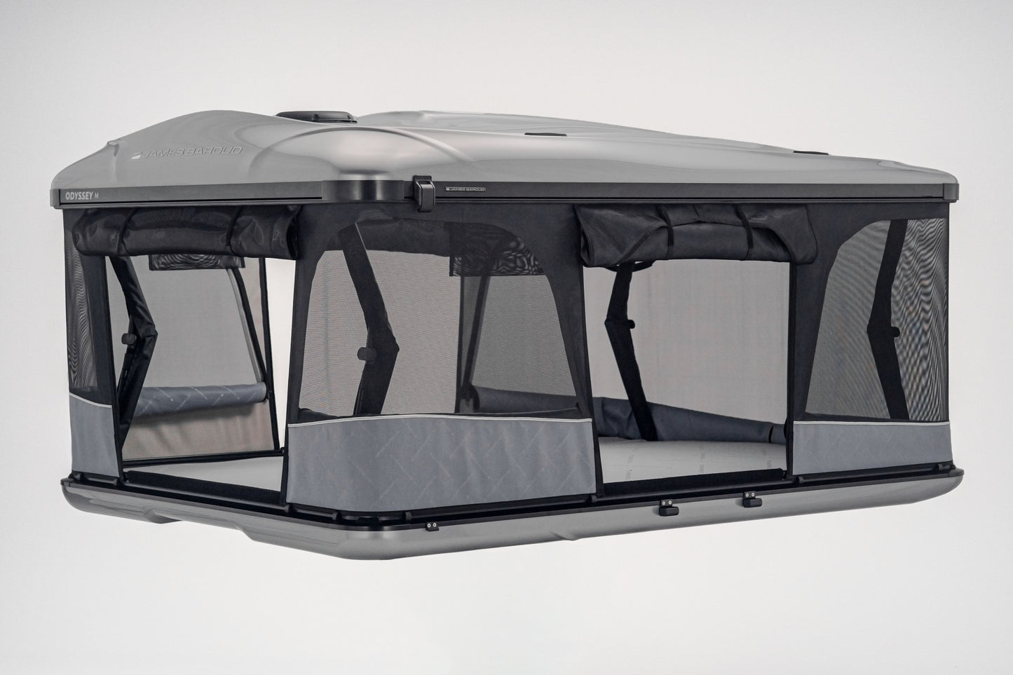 Tente de toit James Baroud Odyssey L, modèle de haute qualité, offrant un confort 360° pour camping en plein air.
