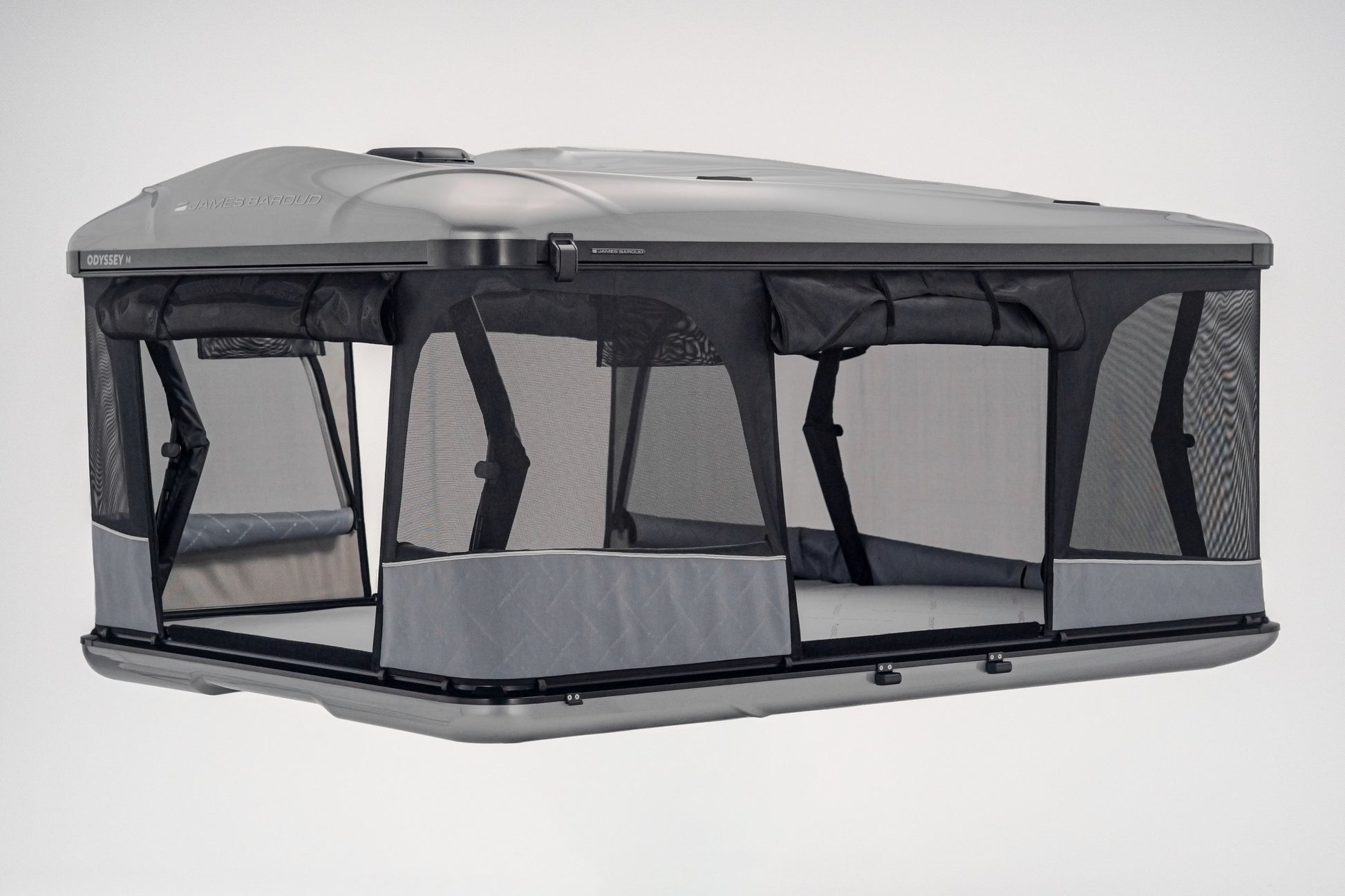 Tente de toit James Baroud Odyssey L, modèle de haute qualité, offrant un confort 360° pour camping en plein air.