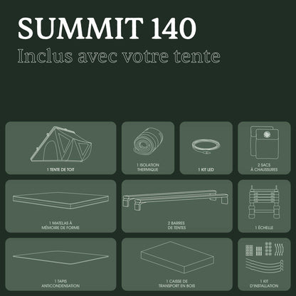 Tente de toit Summit 140 GO OVERLAND CANADA avec coque en aluminium ultra-légère, installation sur véhicule tout-terrain.